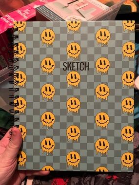 Spiral Sketch Notebook with Yellow Dripping Smile Pattern